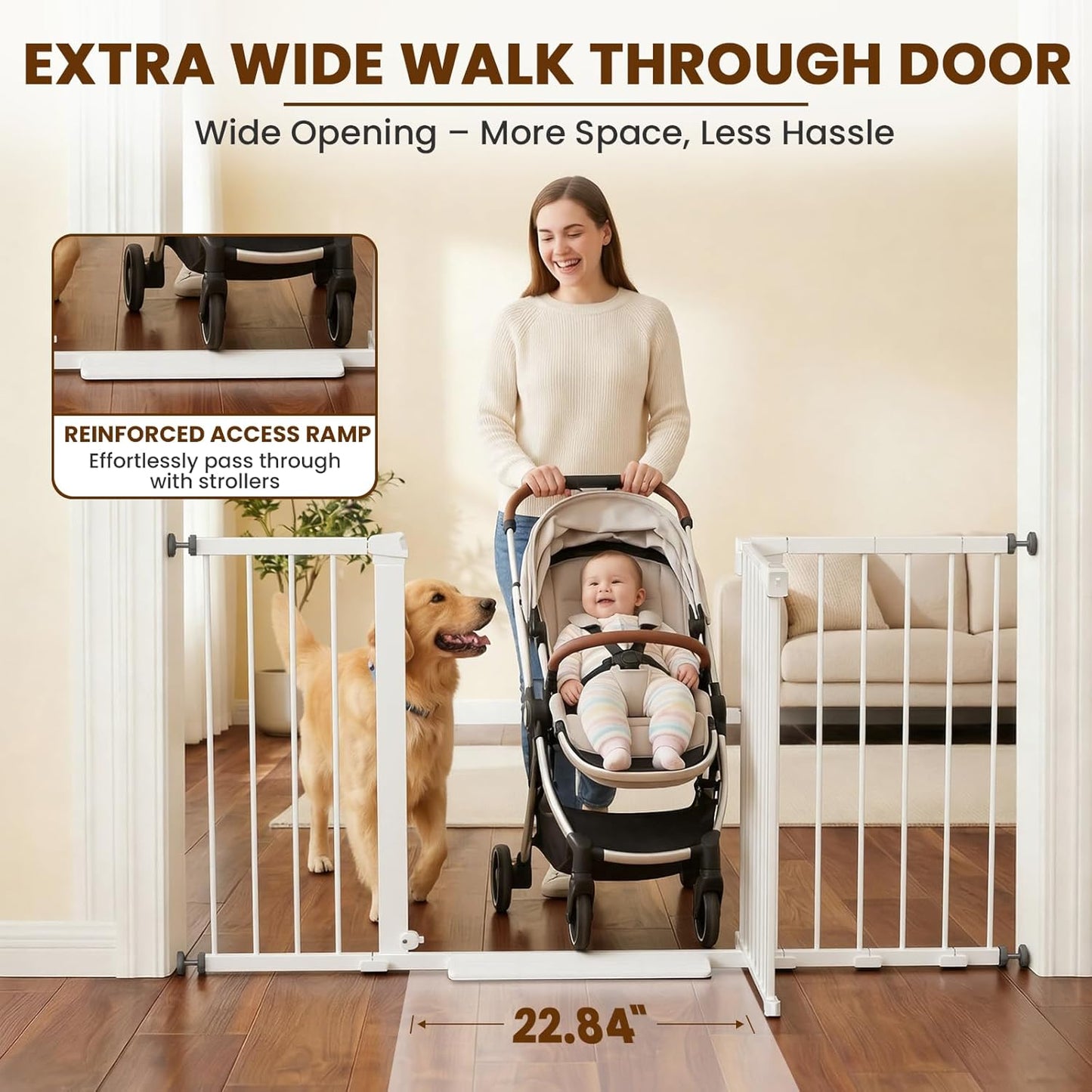 Mumeasy Baby Gate Extra Wide, 29.7-51'' Pressure Mounted Dog Gate with Walk Thru Door, Auto Close Pet Gate for House, Stairs, Doorways,Black
