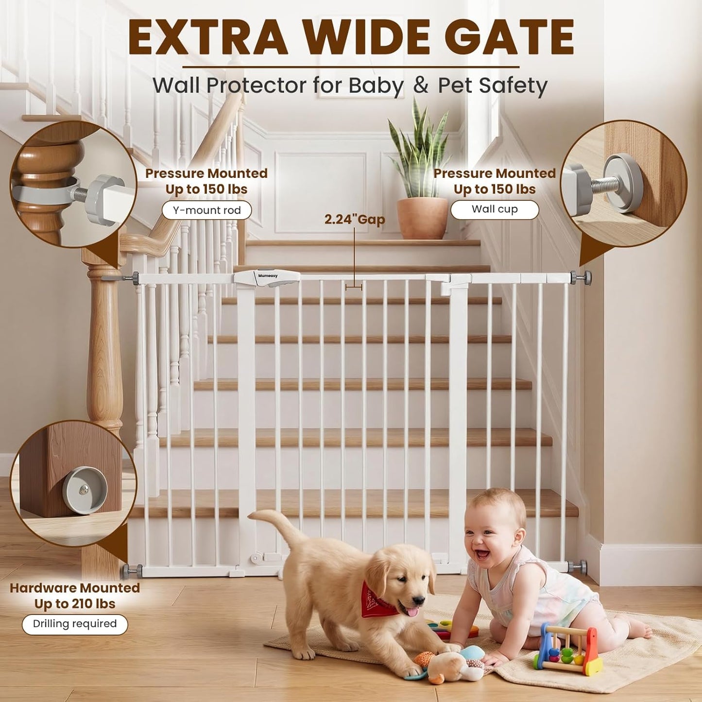 Mumeasy 36" High Extra Tall Dog Gate, 29.6"-40.5" Wide Pressure Mounted Tall Baby Gate for Dog, Auto Close Pet Gate with Door for Stairs,Doorways,House,Black