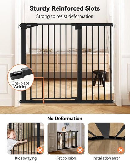 COMOMY 36" Extra Tall Baby Gate for Stairs and Doorways - Fits 29.5" to 48.8" Wide Openings, Auto Close Extra Wide Dog Gate for House, Pressure Mounted Easy Walk Through Pet With Door, Black