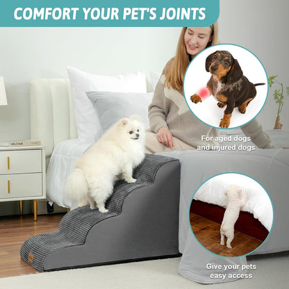 COZY KISS Extra Wide Dog Stairs with Tunnel, Foam Detachable Large Dog Step for Small Pet, Puppy or Cats, Medium Pet Ramp for High Bed, Couch, Sofa or Car, 19.7x33x22.4 inch, 5 Step, Beige