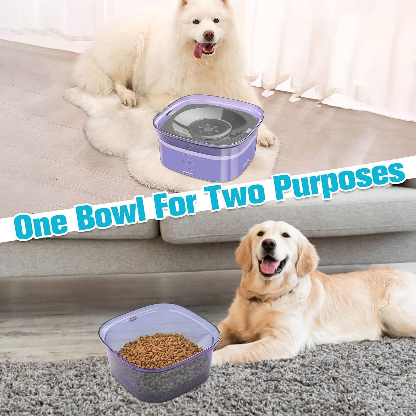 UPSKY 70oz Dog Water Bowl 2L No Spill Dog Bowls Large Capacity Spill Proof Slow Water Feeder, No Splash Pet Water Dispenser Vehicle Carried Travel Slow Drinking Bowl for Messy Drinkers