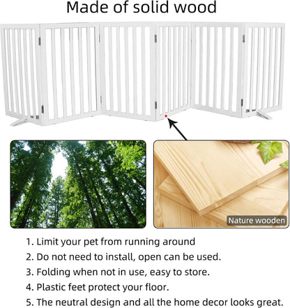 ZJSF Freestanding Indoor Dog Gate for House Foldable Wood Puppy Gate for Doorways Pet Gate for Stairs Extra Wide Pet Fence, Brown, 24" Height 3 Panels
