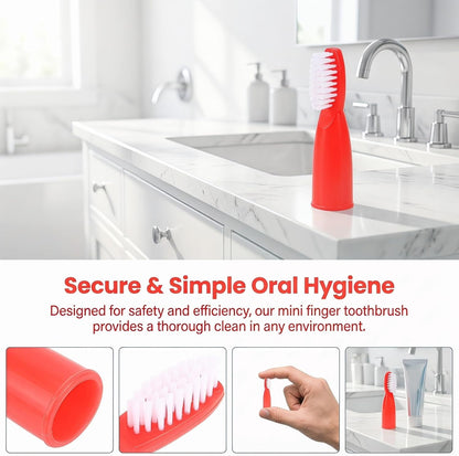 Baluue 20pcs Red Finger Toothbrush for Prisons and Mental Institutions, Short Handle Mini Oral Cleaning Brush with Soft Bristles, Portable Oral Care Tool