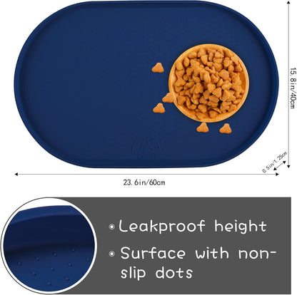 100% Waterproof 0.5" Raised Edge BPA Free Silicone Dog Food Mat, Pet Cat Feeding Mats Contain Spills Protects Floors, Placemats for Cats and Dogs Water Bowl Dishwasher. (Small, Gray)
