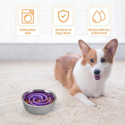 Slow Feeder Dog Bowls Insert, Bestalk Soft Silicone Slow Eating Feeder Insert with Suction Cups for Small, Medium and Large Dogs, Fit into Basic and Elevated Dog Bowls, Dark Blue