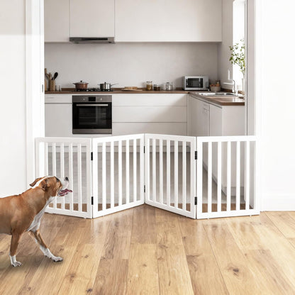 ZJSF Freestanding Indoor Dog Gate for House Foldable Wood Brown Puppy Gate for Doorways Pet Gate for Stairs Extra Wide Pet Fence 24" Height 2 Panels