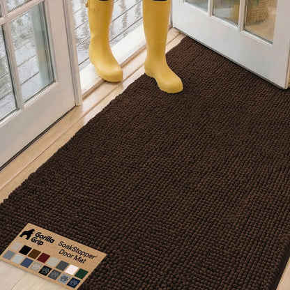 GORILLA GRIP SoakSTOPPER Dog Door Mat, 30x20 Machine Washable Rug Absorbent Doormat Captures Moisture Mud Dirt, Quick Dry Soft Chenille Entryway Rugs Indoor Entrance Mats for Dog Paws, Paw Grey