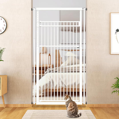 78.8" Extra Tall Cat Gate, 28.3-33" Wide Safety Metal Cat Door, Pressure Mounted Easy Walk Through Pet Gate with Door for Stairs, Doorways (Black)