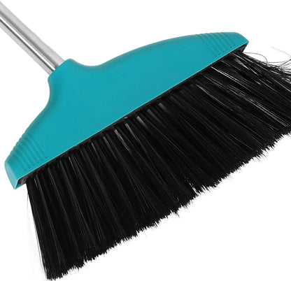 Heavy Duty Floor Broom with Soft Bristles, Wide Angle Sweeping Brush for Pet Hair and Lawn, Long Handle Green Broom for Indoor and Outdoor Cleaning