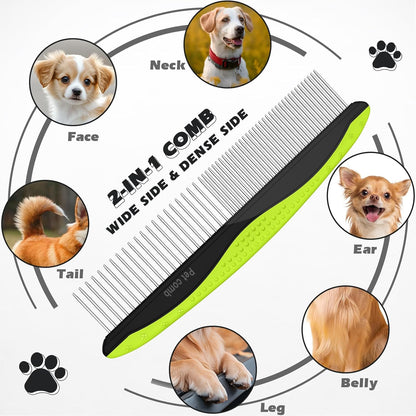 3PCS Pet Grooming Rake & Metal Comb & Flea Comb for Cats and Dogs, Double-Sided Dematting Tool, Extra-Wide Deshedding Dog Brush for Long Hair to Effectively Remove Tangles, Knots and Mats (Blue)