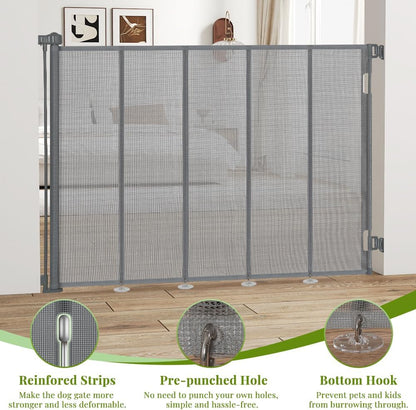 47" Extra Tall Retractable Baby Gates, Extends to 71" Wide, ExtraTall Retractable Safety Gate with Reinforced Strips, Retractable Tall Dog Gates for Doorways Mesh Baby Pet Gates Indoor, Grey