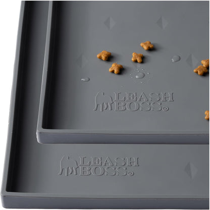 Leash Boss Dog Food Mat - Waterproof Cat & Dog Bowl Mat for Food and Water, Silicone Pet Feeding Mats for Floors, Non-Slip Placemat with High Edges, Puppy Essentials (Small: 18"x11", Navy)