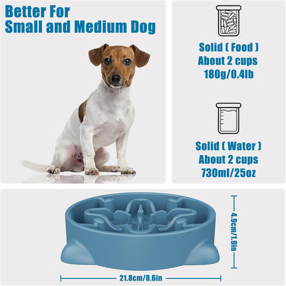 Slow Feeder Dog Bowls Small Breed, Dog Food Bowl Small Anti-Choking Bloat Stop Puzzle Healthy Eating Bowl (Blue, 1 Cup)