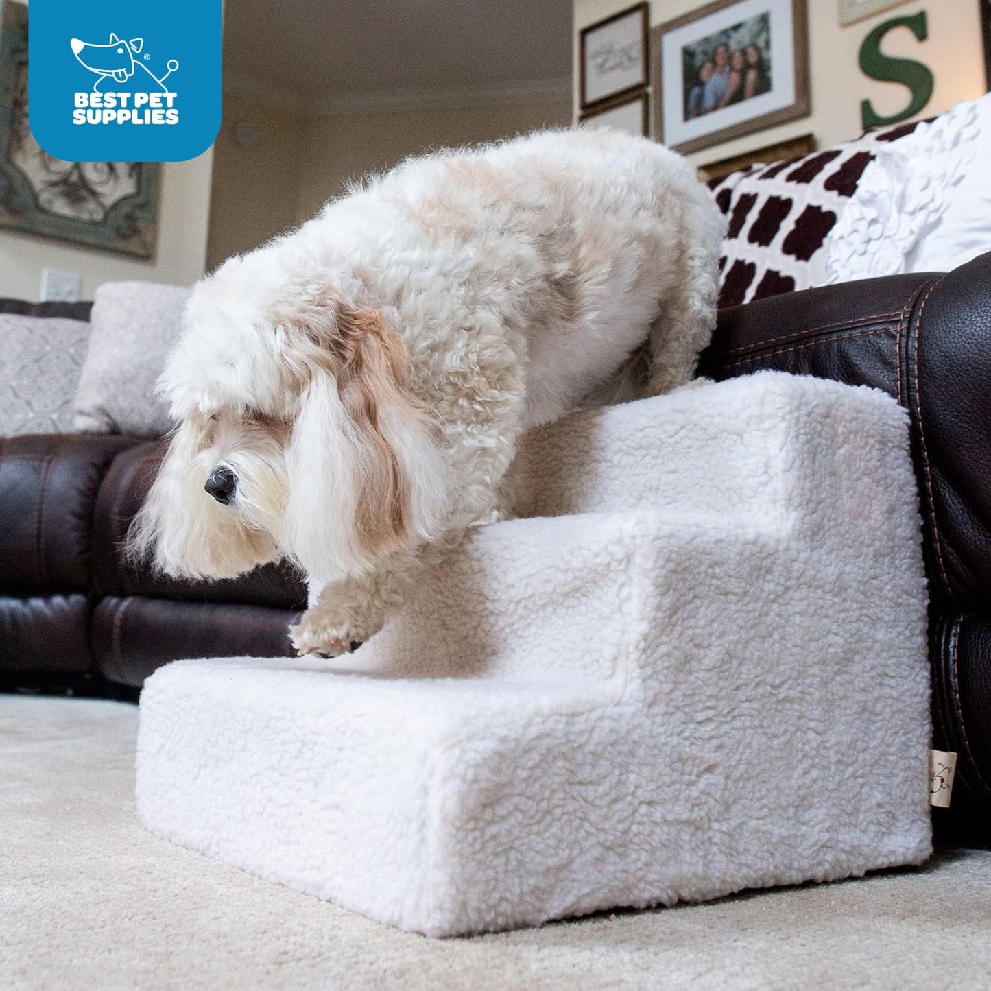 Best Pet Supplies Dog Stairs for Small Dogs & Cats, Foam Pet Steps Portable Ramp for Couch Sofa and High Bed Non-Slip Balanced Indoor Step Support, Paw Safe No Assembly - Ash Gray Linen, 3-Step