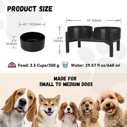 Raised Ceramic Dog Bowl Set - Elevated Double Dishes with Stainless Steel Stand - Food and Water Bowls for Small to Medium Dogs - Each Holds 3.5 Cups (29.57 fl oz) - White