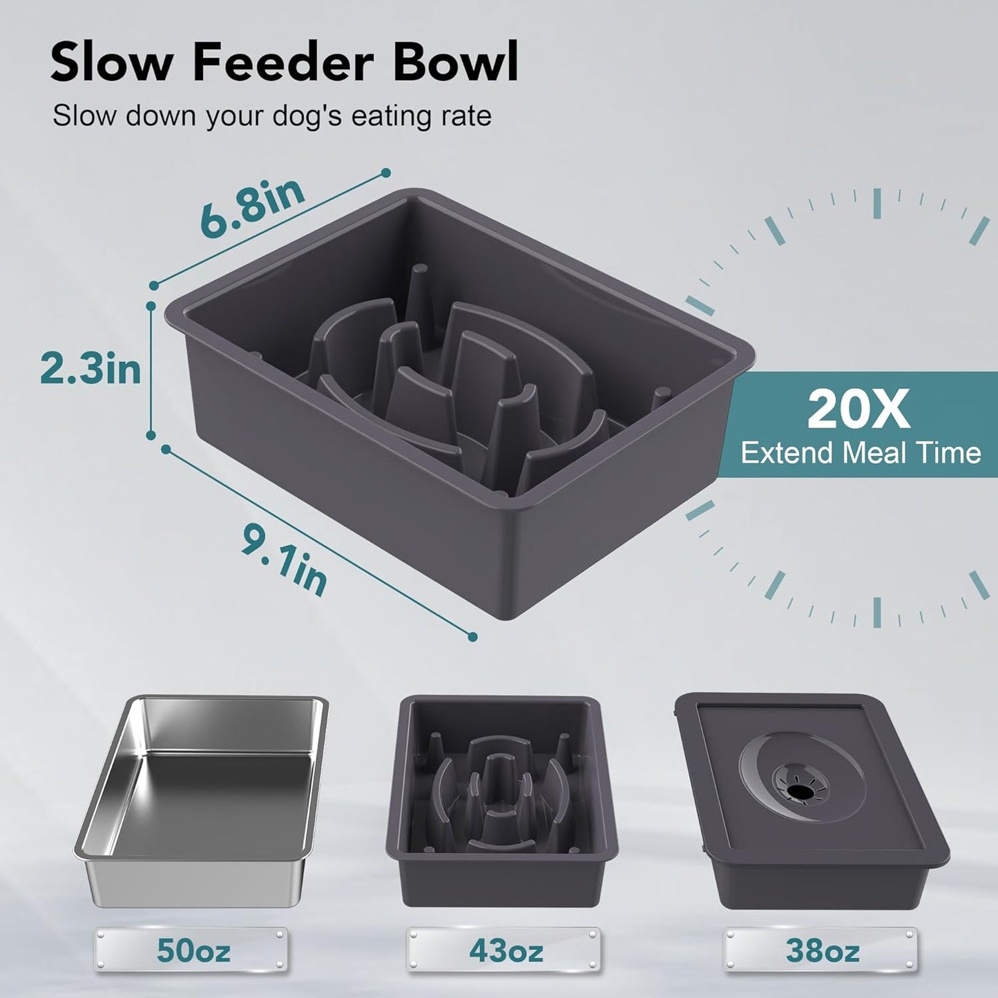 UPSKY 2-in-1 Elevated Dog Bowls Slow Feeder, 4 Height Adjustable Raised Bowl Stand, No Spill Dog Water Bowls, Anti-Slip Food and Water Bowls for Small Medium Dogs(Not Include Stainless Steel Bowl)