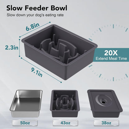 UPSKY 2-in-1 Elevated Dog Bowls Slow Feeder, 4 Height Adjustable Raised Bowl Stand, No Spill Dog Water Bowls, Anti-Slip Food and Water Bowls for Small Medium Dogs(Not Include Stainless Steel Bowl)