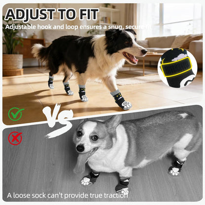 PUPTECK Anti Slip Dog Socks with Double Grippers for Hardwood Floors, Shoes for Hot/Cold Pavement, Boots & Paws Protectors to Prevent Licking, Traction Booties for Senior Small Large Dogs