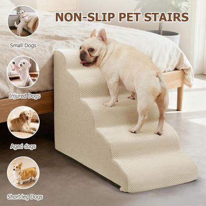 Aodisman Dog Ramp and Stairs for Small Dogs & Cats,3-Step Pet Stairs for Couch Sofa and Chair,Indoor Anti-Slip Dog Stairs for Old Cats and Puppy,Beige