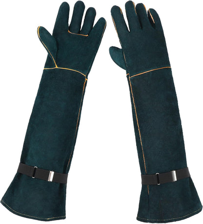 Heavy Duty Animal Handling Gloves - Cat Gloves Bite Proof, Ideal for Dog Training, Falconry, Welding, Gardening - 21.6 inch Grey Black