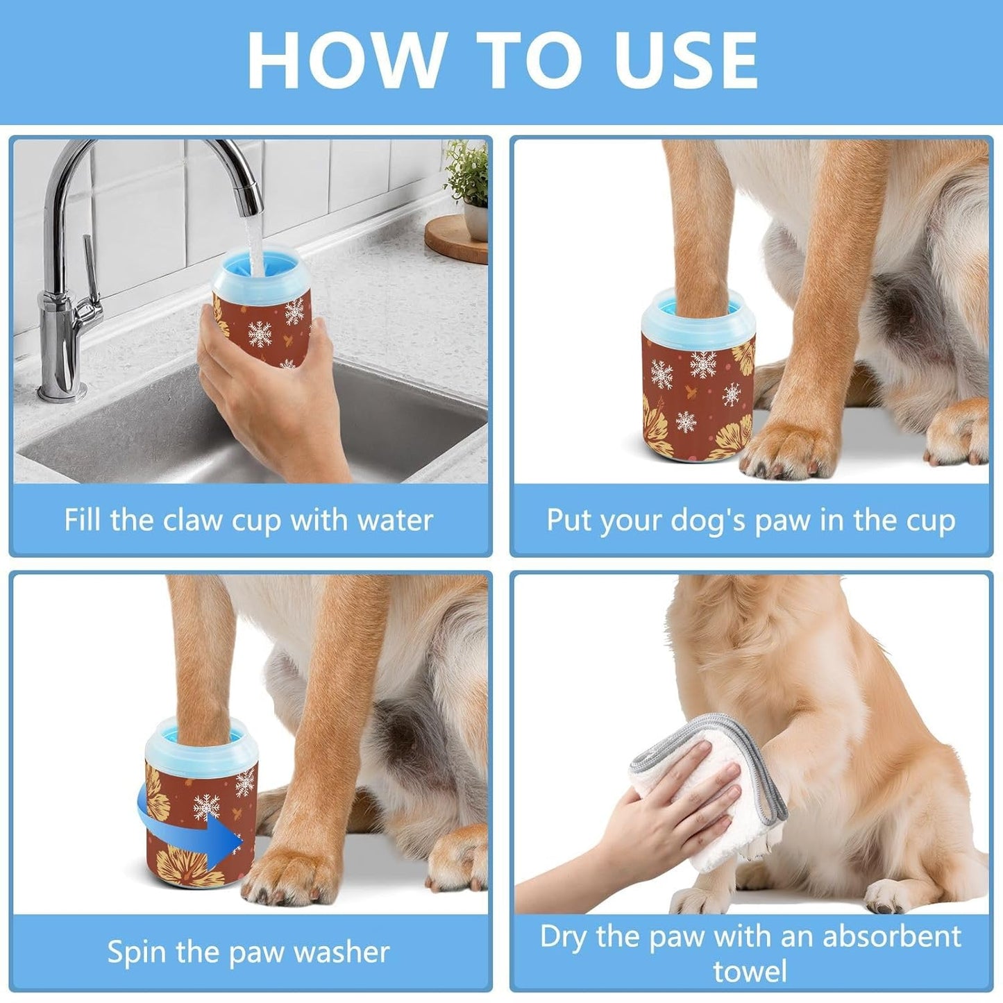 Dog Paw Cleaner Cups for Dogs Pet Foot Washer Paw Scrubber for Medium Small Dogs Cats Cleaning Cup Cute Yellow Fiesta Guitars Cacti and Ethnic Birds