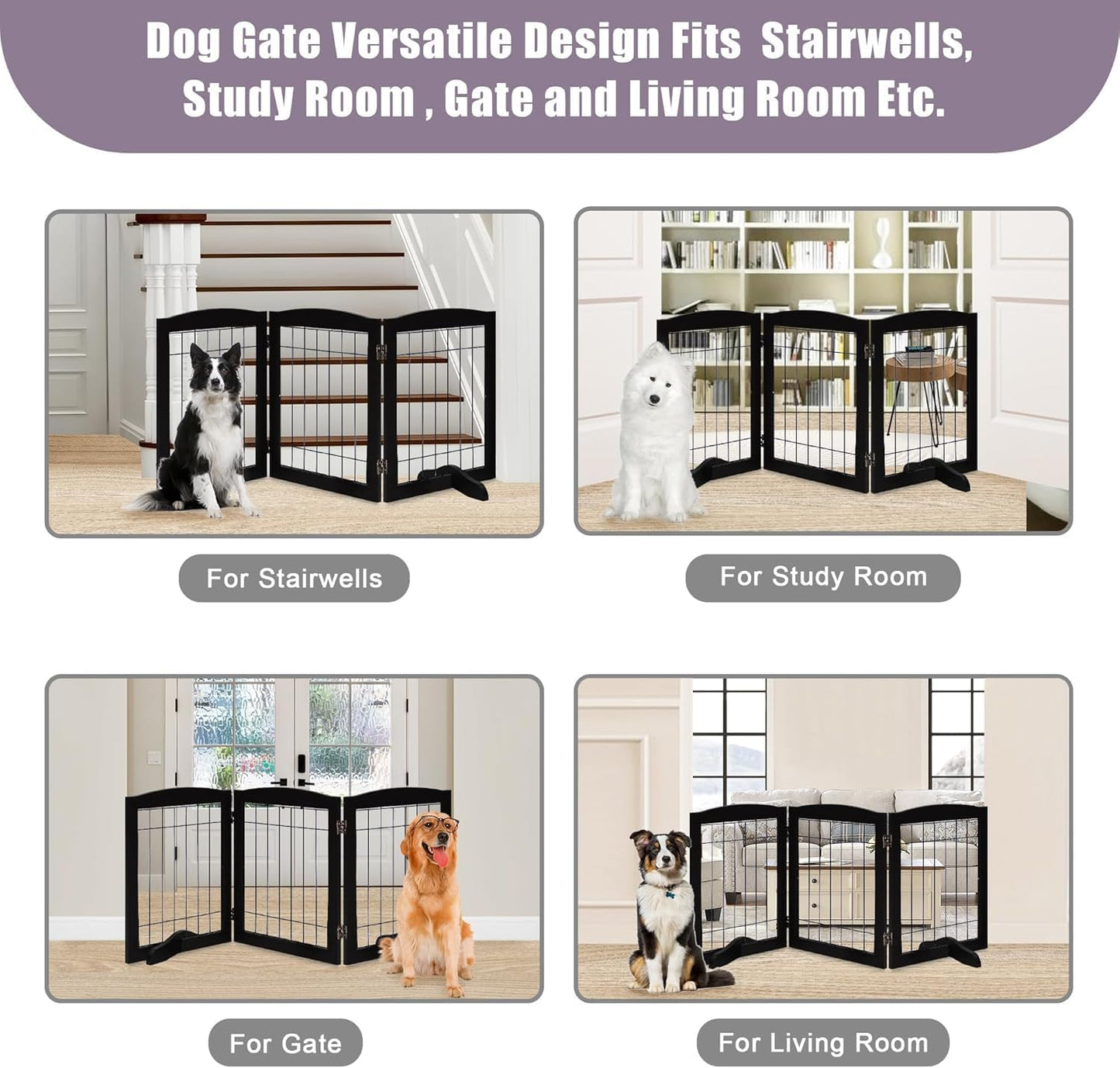 LZRS 2-Panel Freestanding Foldable Wood Dog Gate – Solid Wood & Steel Wire, Chew-Resistant Pet Barrier for Indoor Use, Ideal for Small to Medium Dogs, White