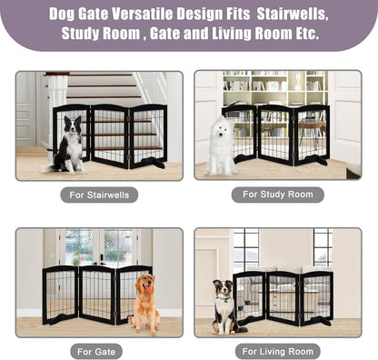 LZRS 2-Panel Freestanding Foldable Wood Dog Gate – Solid Wood & Steel Wire, Chew-Resistant Pet Barrier for Indoor Use, Ideal for Small to Medium Dogs, White