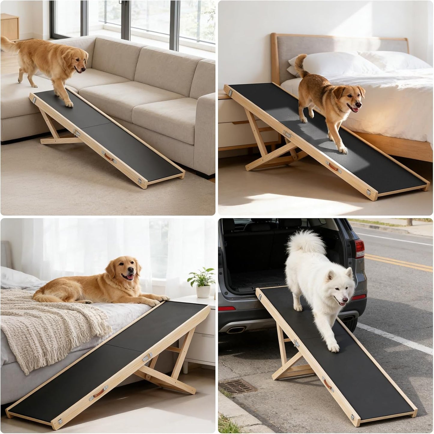Dog Ramp for Couch with Non-Slip Silicone Mat, 39" Wooden Pet Ramps for Small Dogs, Hold up to 100lb, Adjustable Height from 11.41" to 20.47", Portable Stable Pet Step for Sofa Stairs