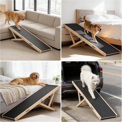 Dog Ramp for Couch with Non-Slip Silicone Mat, 39" Wooden Pet Ramps for Small Dogs, Hold up to 100lb, Adjustable Height from 11.41" to 20.47", Portable Stable Pet Step for Sofa Stairs