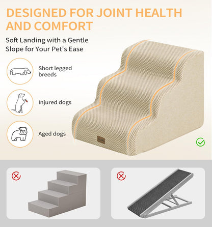 Made4Pets Dog Stairs Ramp for Small Dogs 15.7" H, 3-Step Dog Steps for Bed Couch Sofa and Chair, 35D Foam Pet Steps for Small Dogs and Cats, Non-Slip Bottom Pet Stairs, Grey