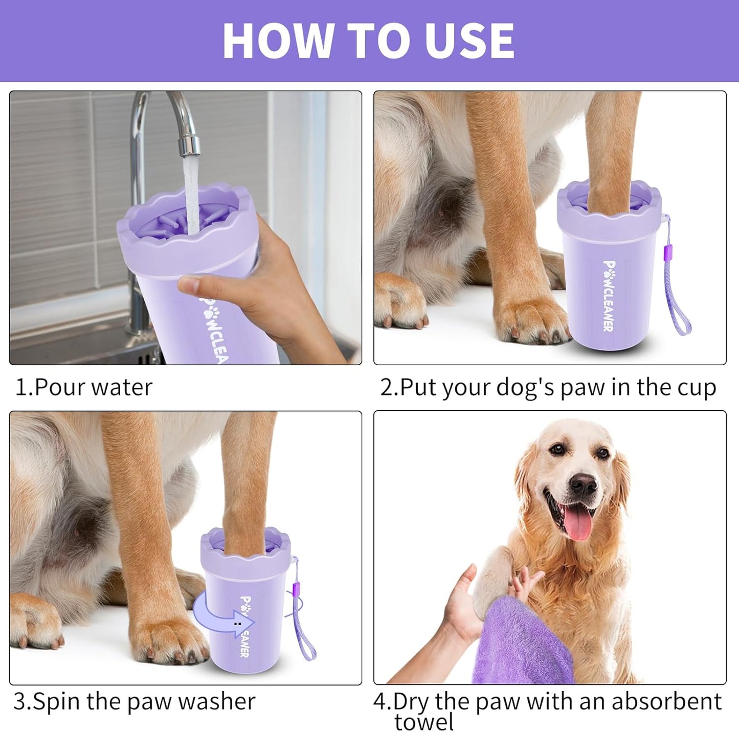 Professional 7 in 1 Dog Paw Cleaner for Dogs & Cats - Includes 1 Portable Paw Washer, 1 Bath Brush, 2 Dog Toothbrushes and 3 Absorbent Towels Note: Fits Paws up to 2 Inches Wide (Small, Blue)