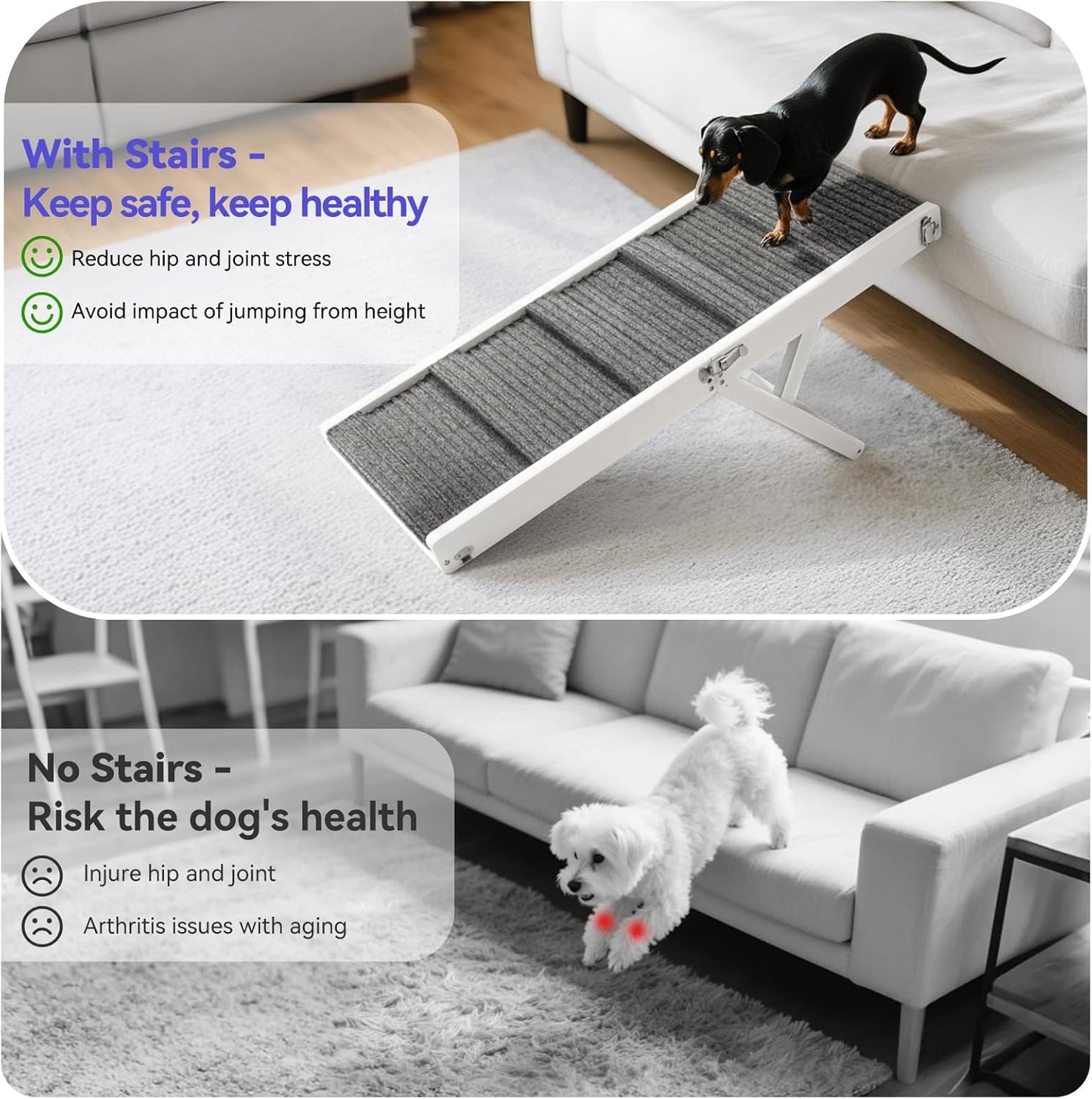 2026 Upgraded Dog Ramp for Couch, Foldable Small Dog Ramp for Sofa, 4 Adjustable Height from 13'' to 21", Portable Stable Pet Steps with Non-Slip Pad, Pet Ramps Use for Sofa Couch Stairs