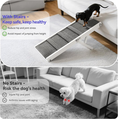 2026 Upgraded Dog Ramp for Couch, Foldable Small Dog Ramp for Sofa, 4 Adjustable Height from 13'' to 21", Portable Stable Pet Steps with Non-Slip Pad, Pet Ramps Use for Sofa Couch Stairs