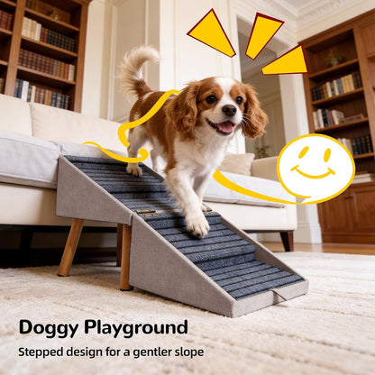 17.13" H Dog Stairs for Small Dogs, 2-in-1 Pet Steps & Ottoman - Foldable Dog Stairs for Couch, Non-Slip Wooden Pet Stairs for Puppy Senior Injured Dogs