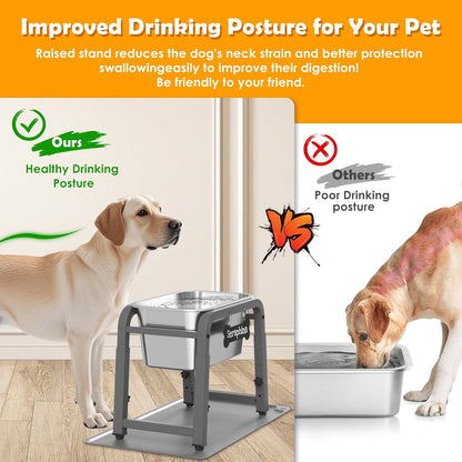 1.2 Gallon Elevated Large Dog Water Bowl with Mat, 4 Height Adjustable 12-17", Raised Dog Water Bowl Stand for Large Breed
