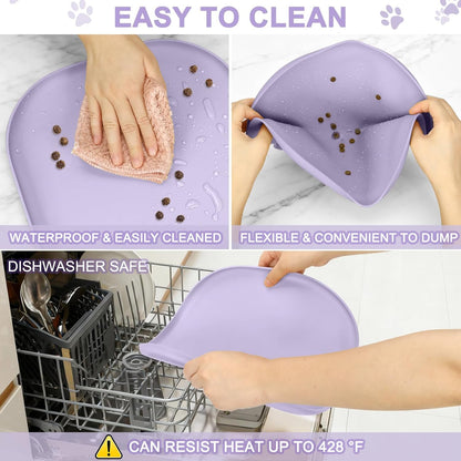Small Silicone Pet Food Mat with Raised Edge for Food and Water Bowl, Square Dog Feeding Mats, Cat Food Trays for Floor Waterproof, Rubber Tray for Dogs and Cats, 12 x 12 x 0.7 Light Olive Green