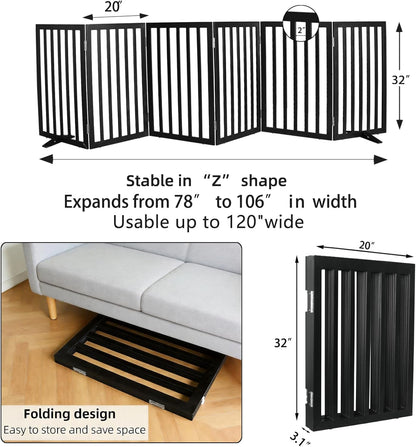 ZJSF Freestanding Indoor Dog Gate for House Foldable Wood Puppy Gate for Doorways Pet Gate for Stairs Extra Wide Pet Fence, Brown, 24" Height 3 Panels