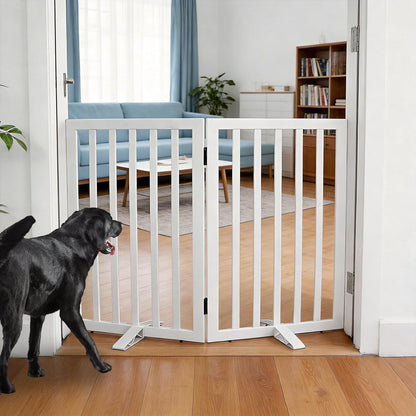 ZJSF Freestanding Indoor Dog Gate for House Foldable Wood Puppy Gate for Doorways Pet Gate for Stairs Extra Wide Pet Fence, Brown, 24" Height 3 Panels