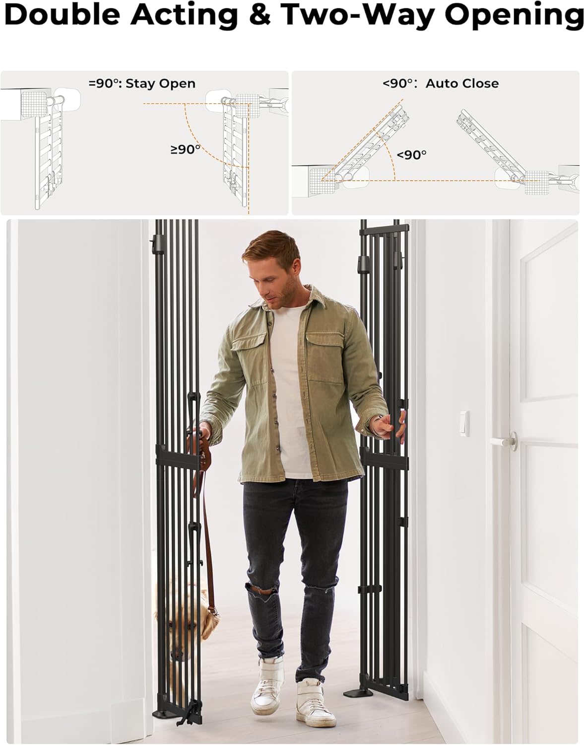 Extra Tall Cate Gate for Doorway: Pressure Mount 74.8"-90.5" Tall Cat Gate for Pets in Extra 30.3"-47.2" Width No Wall Drilling No Toddler for Indoor Stairs Hallway Room Safety Barrier