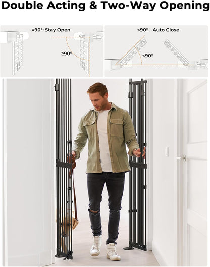 Extra Tall Cate Gate for Doorway: Pressure Mount 74.8"-90.5" Tall Cat Gate for Pets in Extra 30.3"-47.2" Width No Wall Drilling No Toddler for Indoor Stairs Hallway Room Safety Barrier