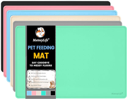MateeyLife Silicone Cat & Dog Food Mat for Floors Waterproof, Anti-Slip Dog Bowl Mats for Food and Water, Pet Feeding Mats with Lip to Prevent Spills, Pet Placemat for Messy Drinkers to Protect Floors