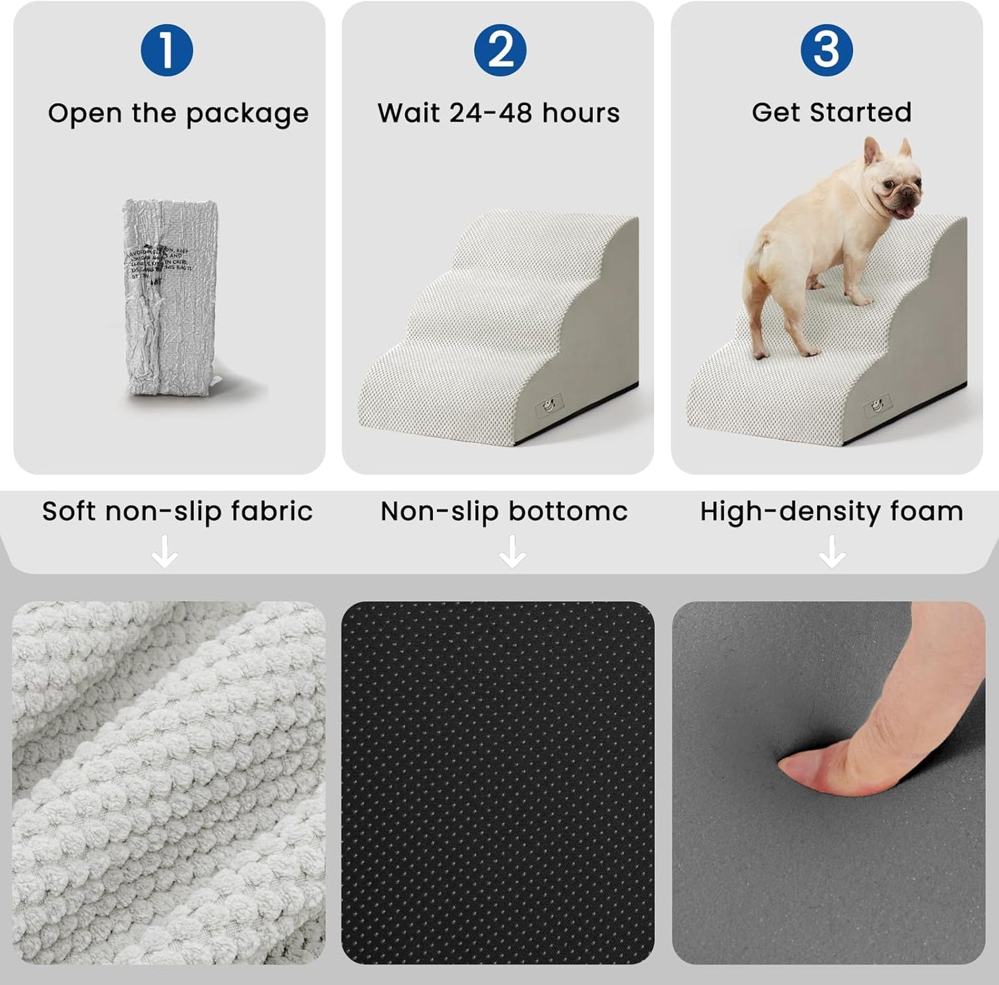 Airpanda Dog Stairs for Small Dogs and Cats – 3 Step Pet Ramp for Couch & Sofa, Non-Slip Dog Steps for Pets, Washable Cover, High-Density Support Foam for Easy Climbing,Beige