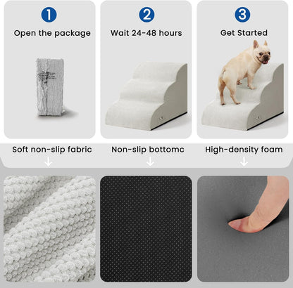 Airpanda Dog Stairs for Small Dogs and Cats – 3 Step Pet Ramp for Couch & Sofa, Non-Slip Dog Steps for Pets, Washable Cover, High-Density Support Foam for Easy Climbing,Beige