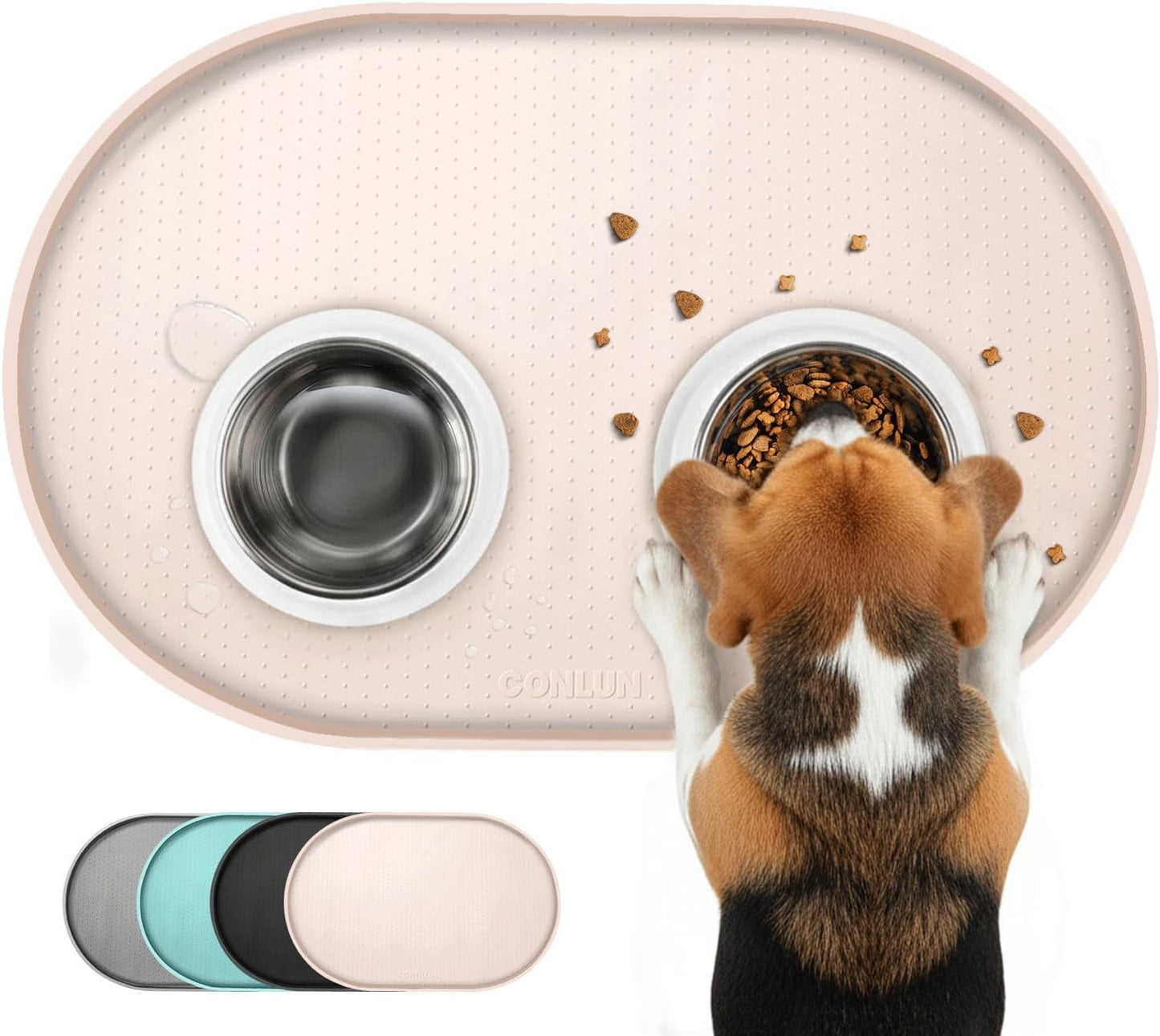 Conlun Dog Food Mat,1/2 Inch Raised Edges Cat Feeding Mat,BPA-Free Silicone Pet Mats for Floor Waterproof,Rubber Placemats for Food and Water Bowls(Natural Tan,18.9"x11.8")