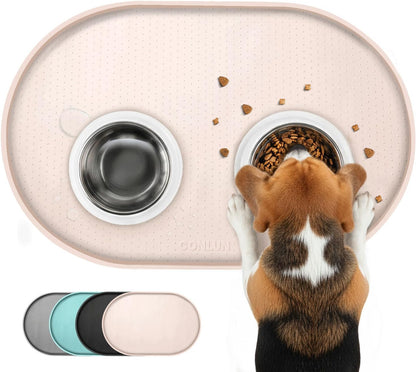 Conlun Dog Food Mat,1/2 Inch Raised Edges Cat Feeding Mat,BPA-Free Silicone Pet Mats for Floor Waterproof,Rubber Placemats for Food and Water Bowls(Natural Tan,18.9"x11.8")