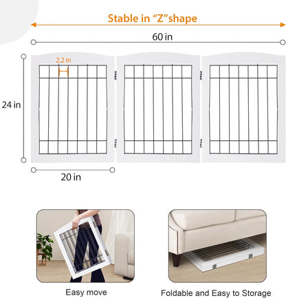 LZRS 2-Panel Freestanding Foldable Wood Dog Gate – Solid Wood & Steel Wire, Chew-Resistant Pet Barrier for Indoor Use, Ideal for Small to Medium Dogs, White