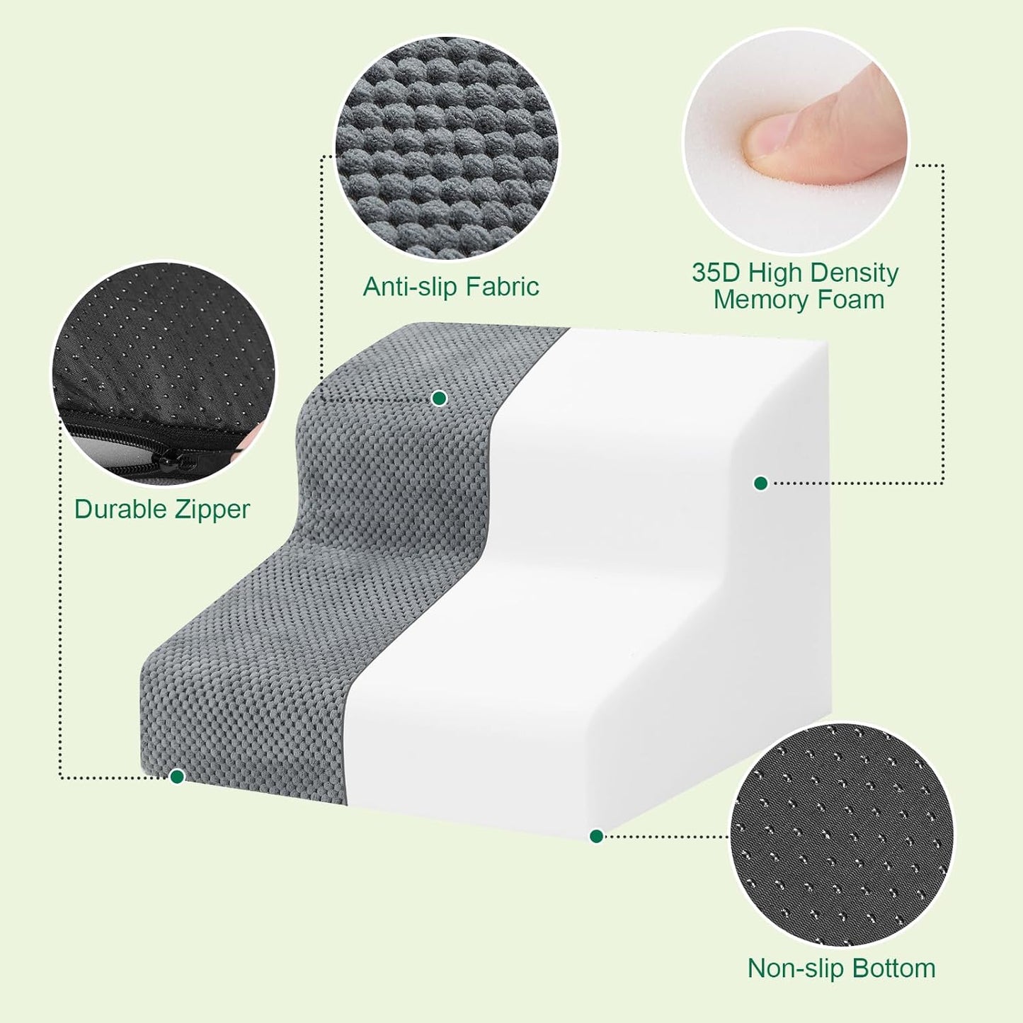 Dog Stairs for Couch, 3 Steps 13.8" H Non-Slip Pet Stair, Balanced Stable Pet Ramp for Small Dogs, Indoor Furniture Step, Gray