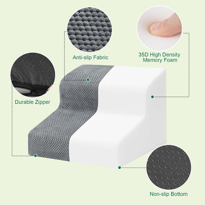Dog Stairs for Couch, 3 Steps 13.8" H Non-Slip Pet Stair, Balanced Stable Pet Ramp for Small Dogs, Indoor Furniture Step, Gray