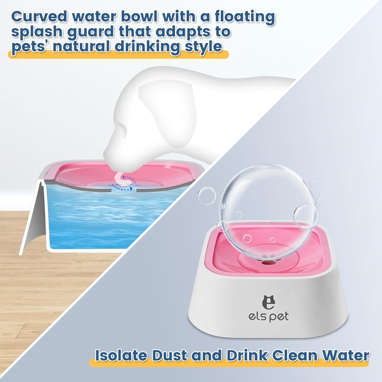 Dog Water Bowl no Spill, 35oz Slow Water Bowl for Dogs, BPA-Free, Anti-Splash & No-Slip Design, 1L Vehicle Carried Travel Spill Proof Pet Bowls, for Small Medium Cats and Pets. (White, 1L)