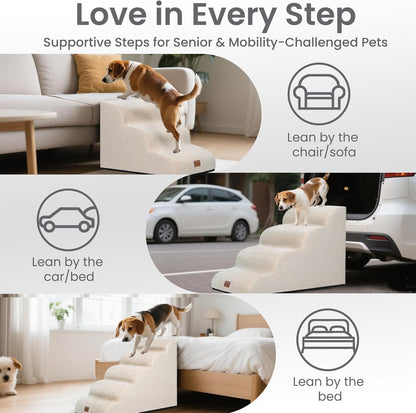 GoGoBunny Ramp Dog Stairs for Couch Sofa and Chair 15.7" H, 3-Step Pet Steps for Small Dogs and Cats, Non-Slip Waterproof Fabric Cover, Stable and Balanced Indoor Step, Pets Friendly, Grey